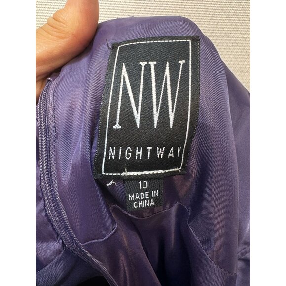 NW Nightway Women's 1 Shoulder Maxi Formal Gown Dress Sleeveless Size 10 Purple - Picture 6 of 12